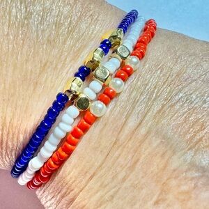 Red White Blue Beaded Stretchy Bracelet Set of 3